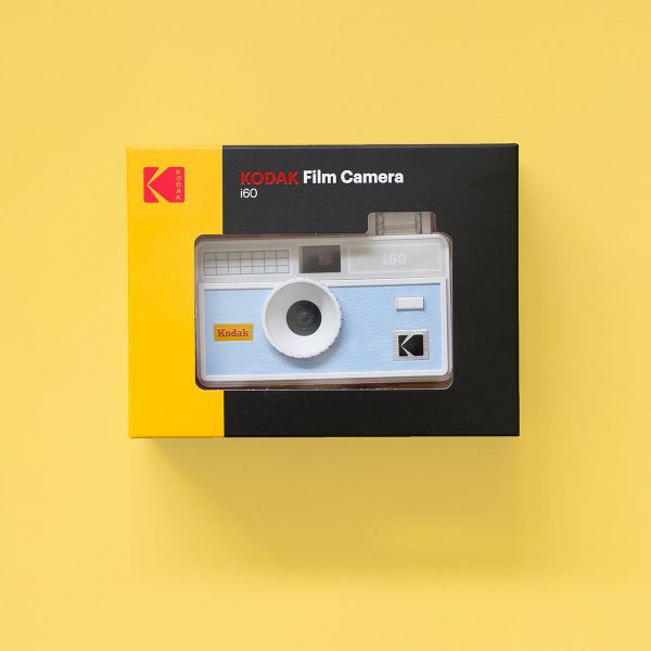Kodak i60 35mm Film Camera Blue in box on yellow background