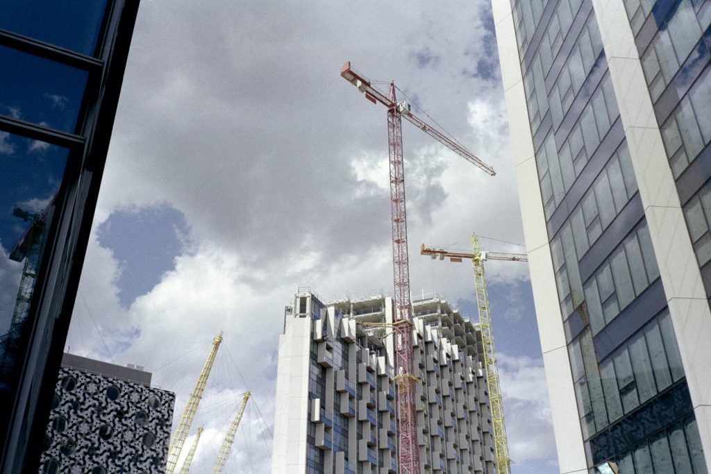 35mm Film Clouds Cranes and Buildings