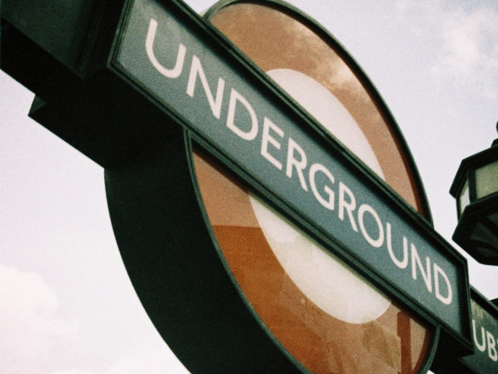 Underground Station sign. Photographed on Lomography Metropolis 110 Film