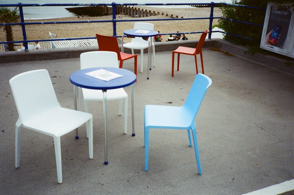 Red White Blue Chairs on Eastbourne Seafront Lomography Color Negative 400 35mm Film
