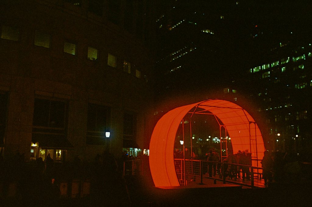 Red light at Canary Wharf Festival of Light 35mm Film
