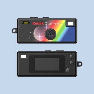 Kodak Charmera Camera Black on a blue background