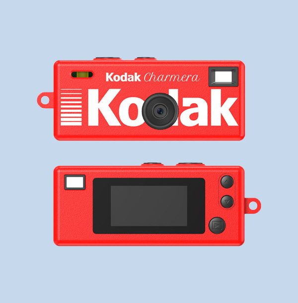 Kodak Charmera Red Kodak Charmera Camera Red on a blue background