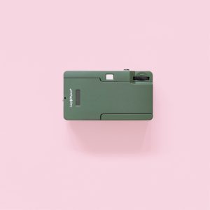 Long Weekend 35mm Film Camera Moss back on a pink background