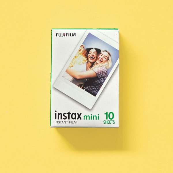 Fuji Instax Mini 10 Pack Instant Film on a yellow background