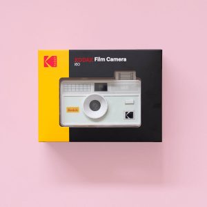 Kodak i60 35mm Film Camera Green in box on pink background